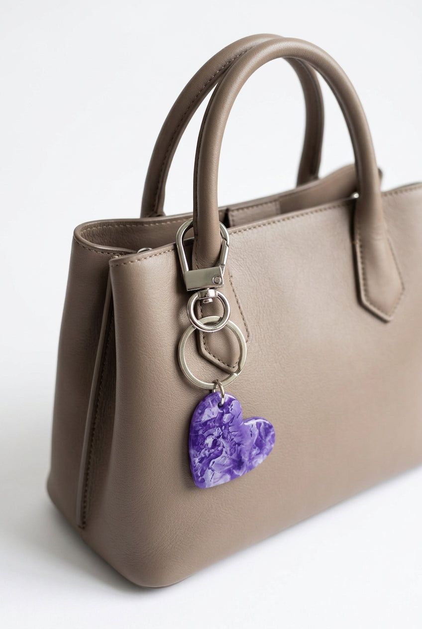 Heart Shaped Amethyst Faux Stone Key/Bag Chain
