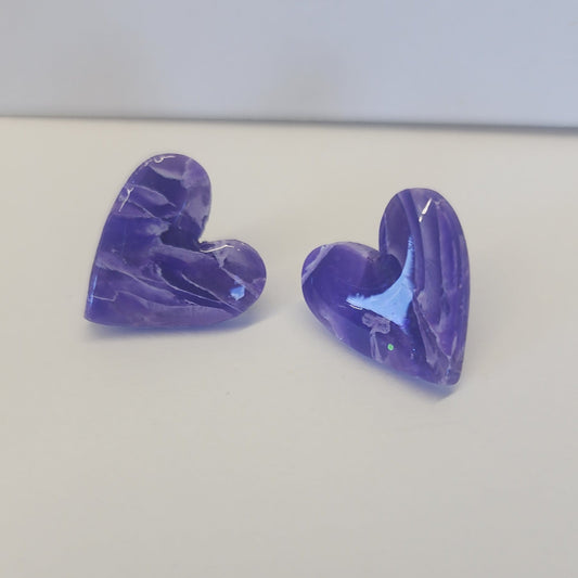 Amethyst Faux Stone Heart Studs