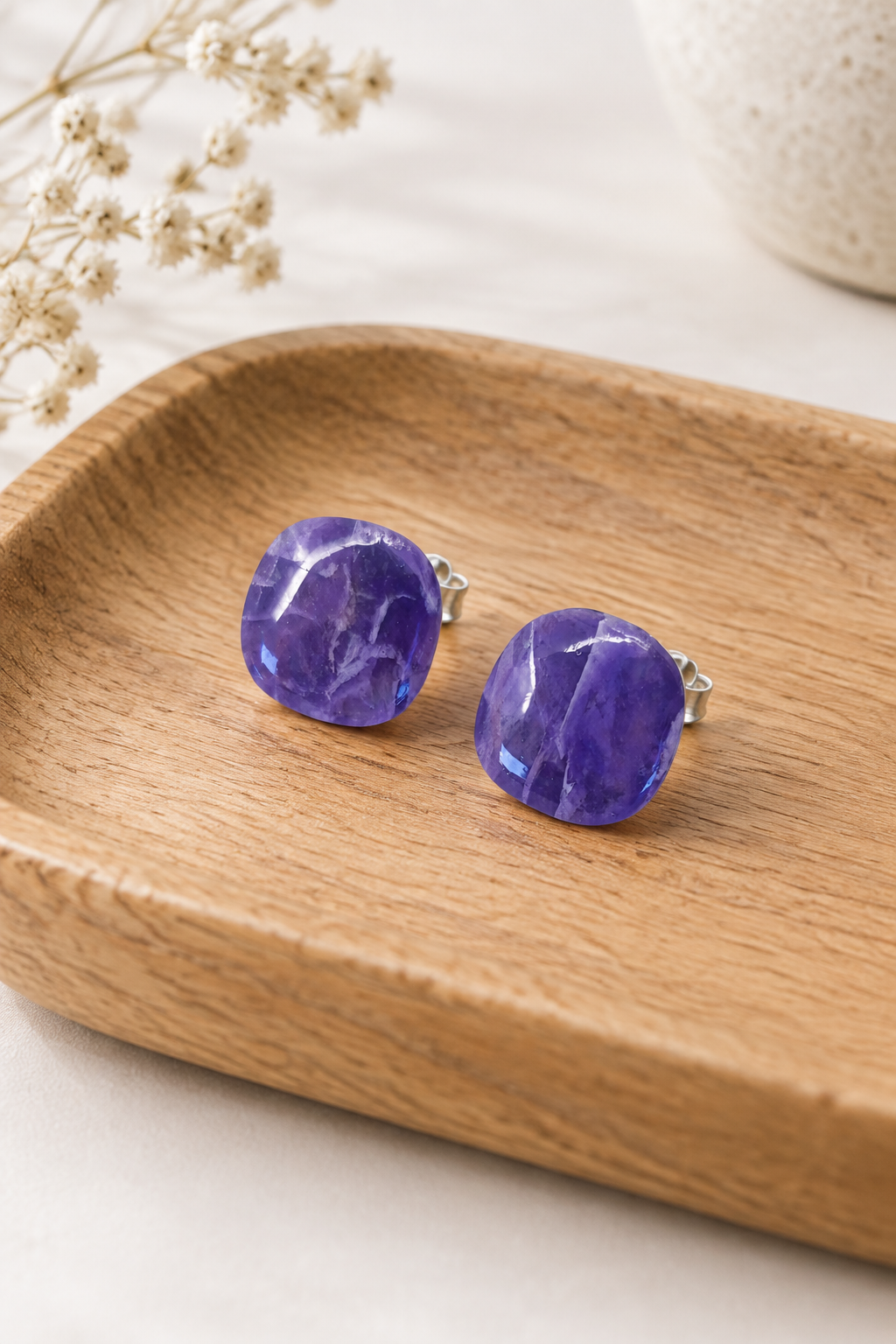 Amethyst Faux Stone Square Studs