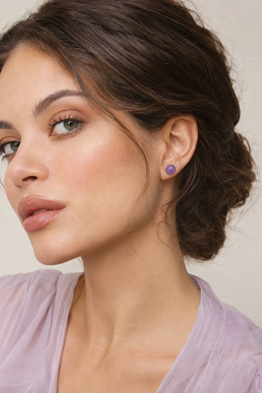 Amethyst Studs on Wooden Tray