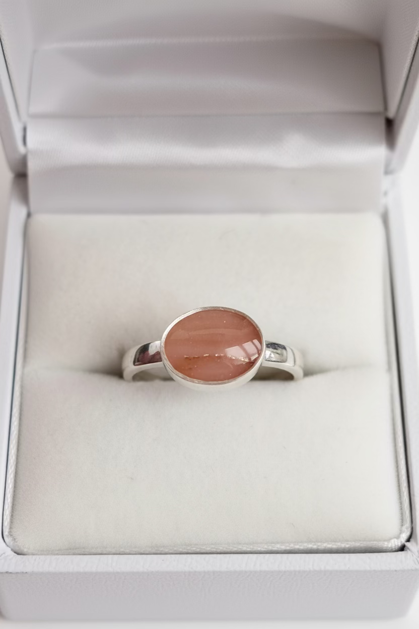 Sterling Silver Burnt Orange Oval Ring
