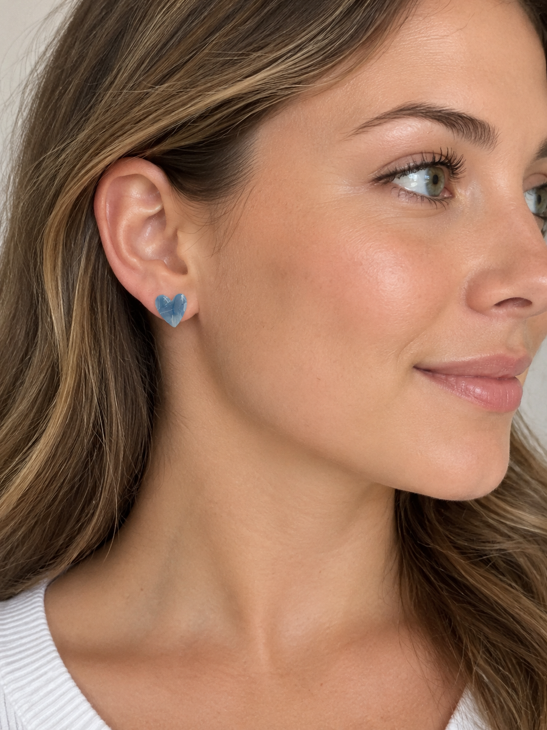 Ocean Blue Faux Stone Heart Studs