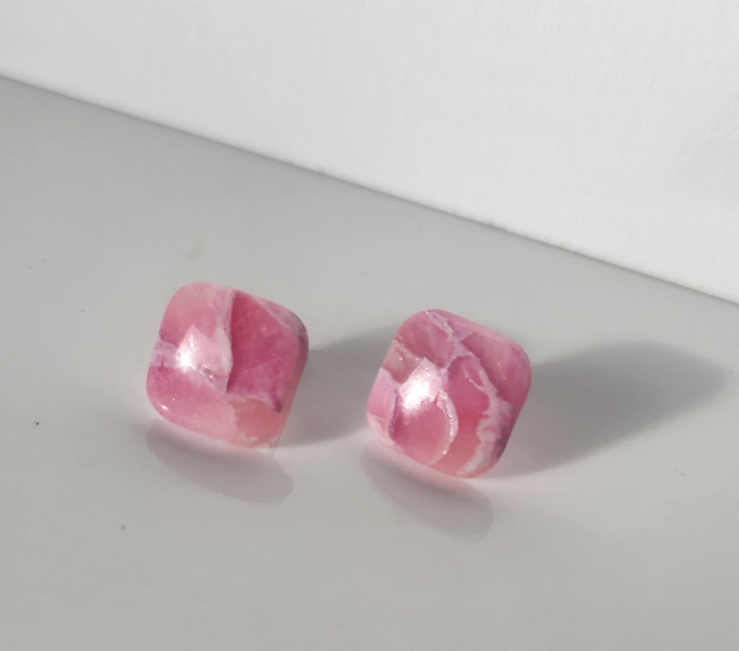 Rose Quartz Faux Stone Square Studs