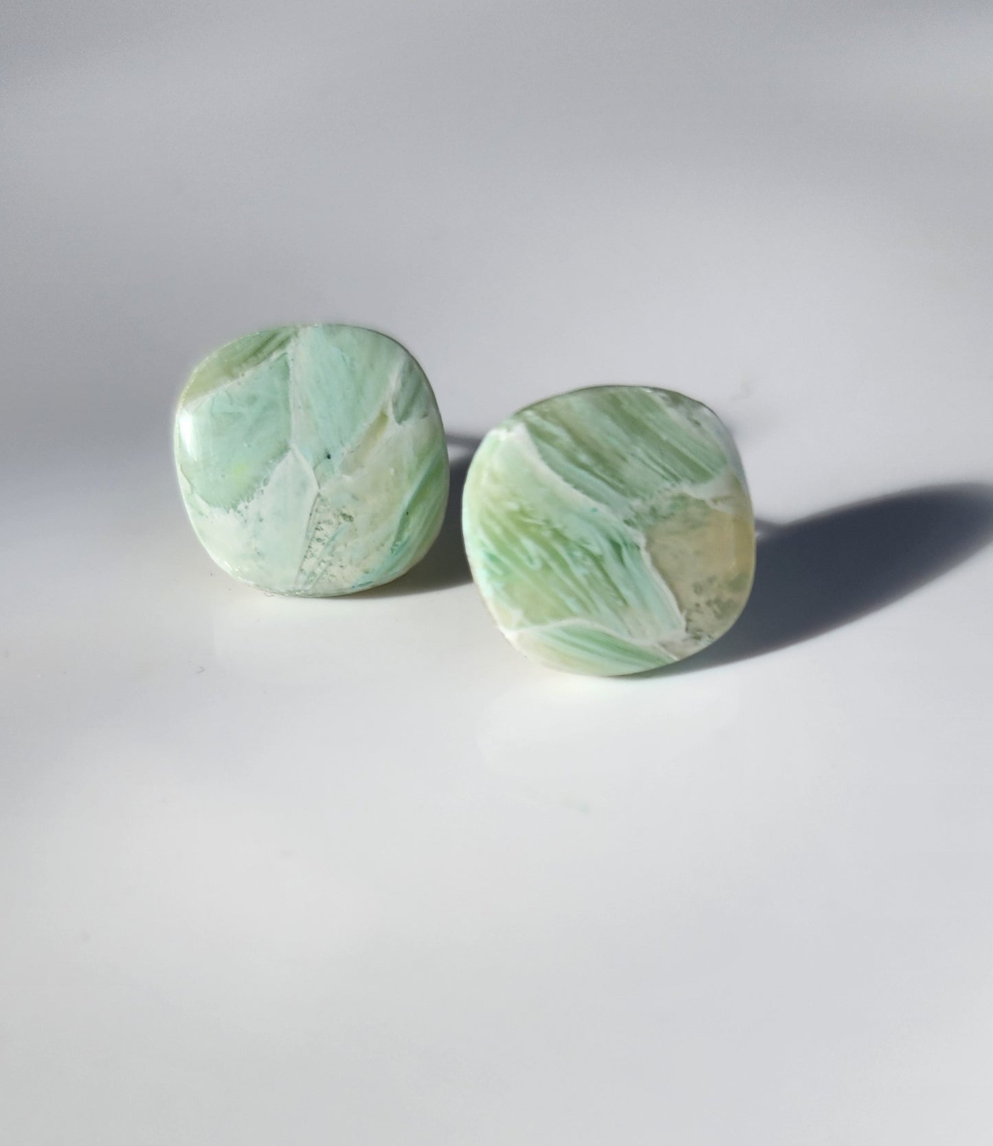 Green Pastel Faux Stone Square Studs