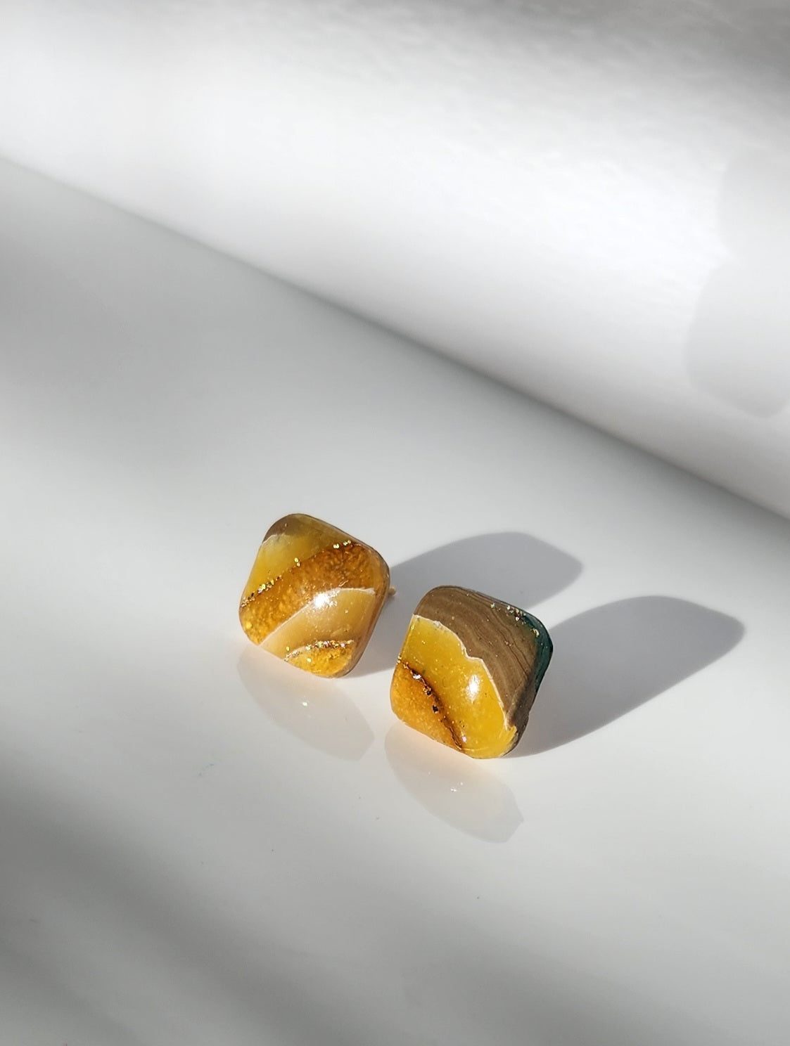 Earthy Mustard Faux Stone Square Studs