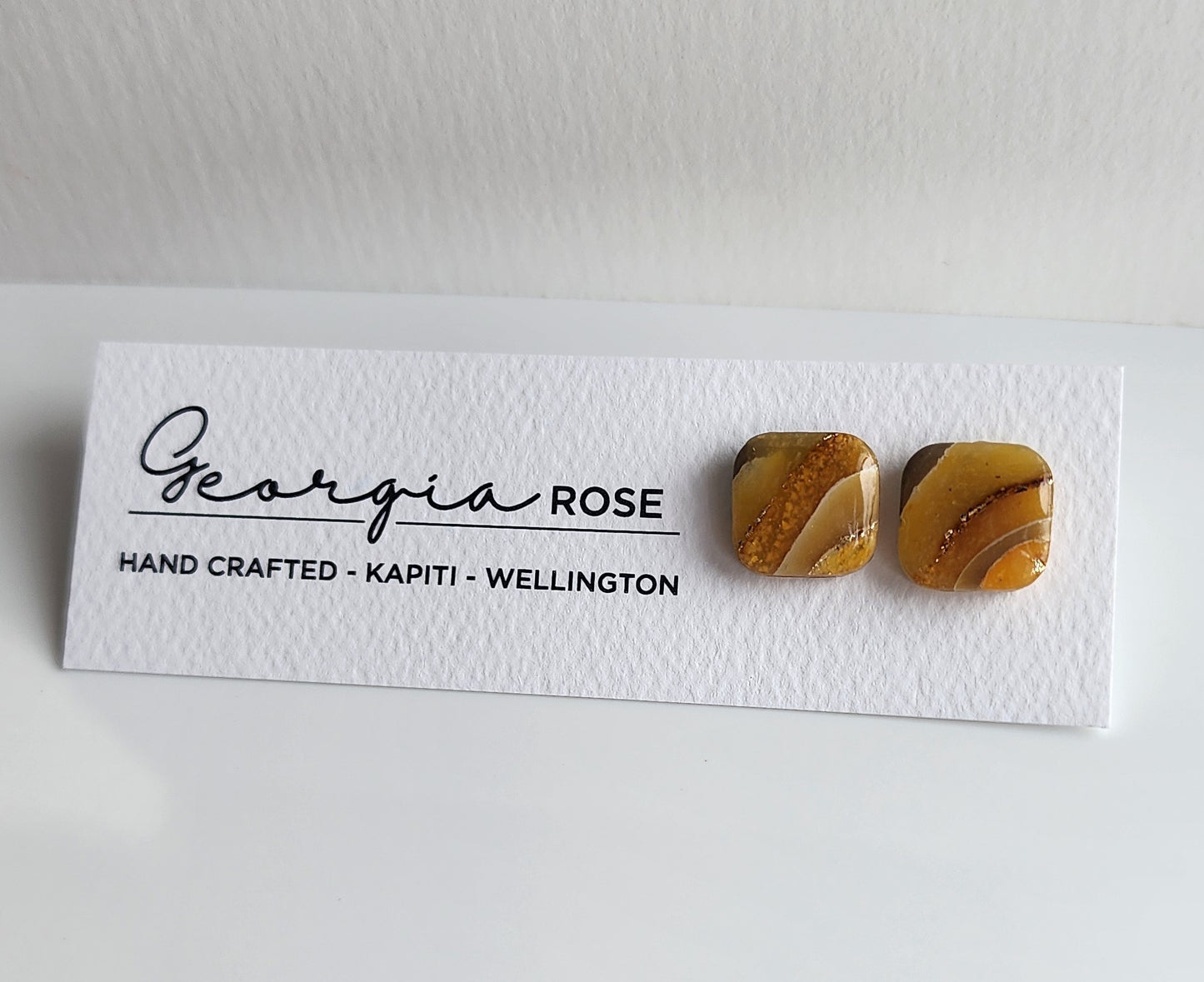 Earthy Mustard Faux Stone Square Studs
