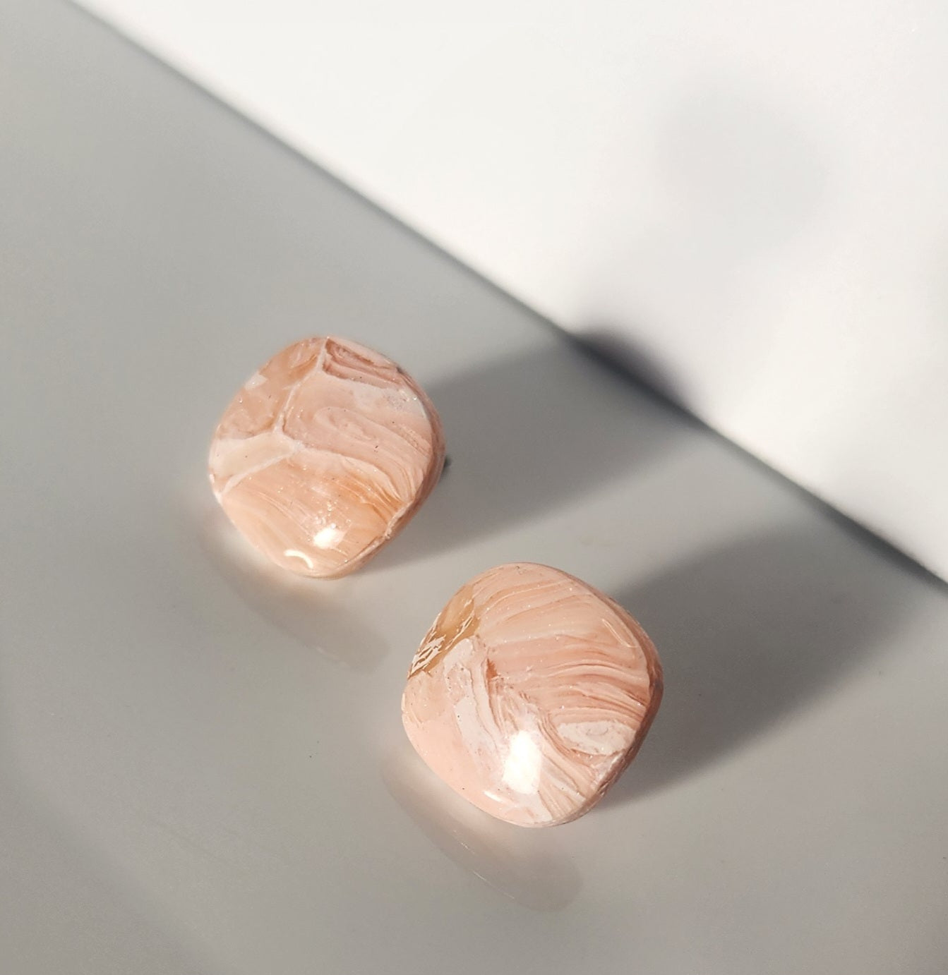 Orange Pastel Faux Stone Square Studs