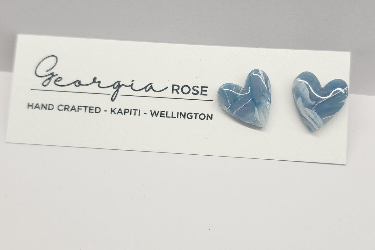 Ocean Blue Faux Stone Heart Studs