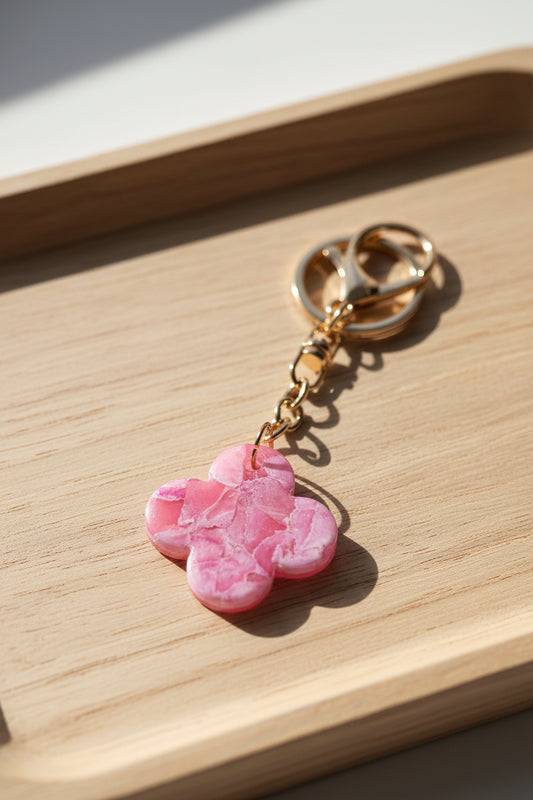 Clover Rose Quartz Key/Bag Chain