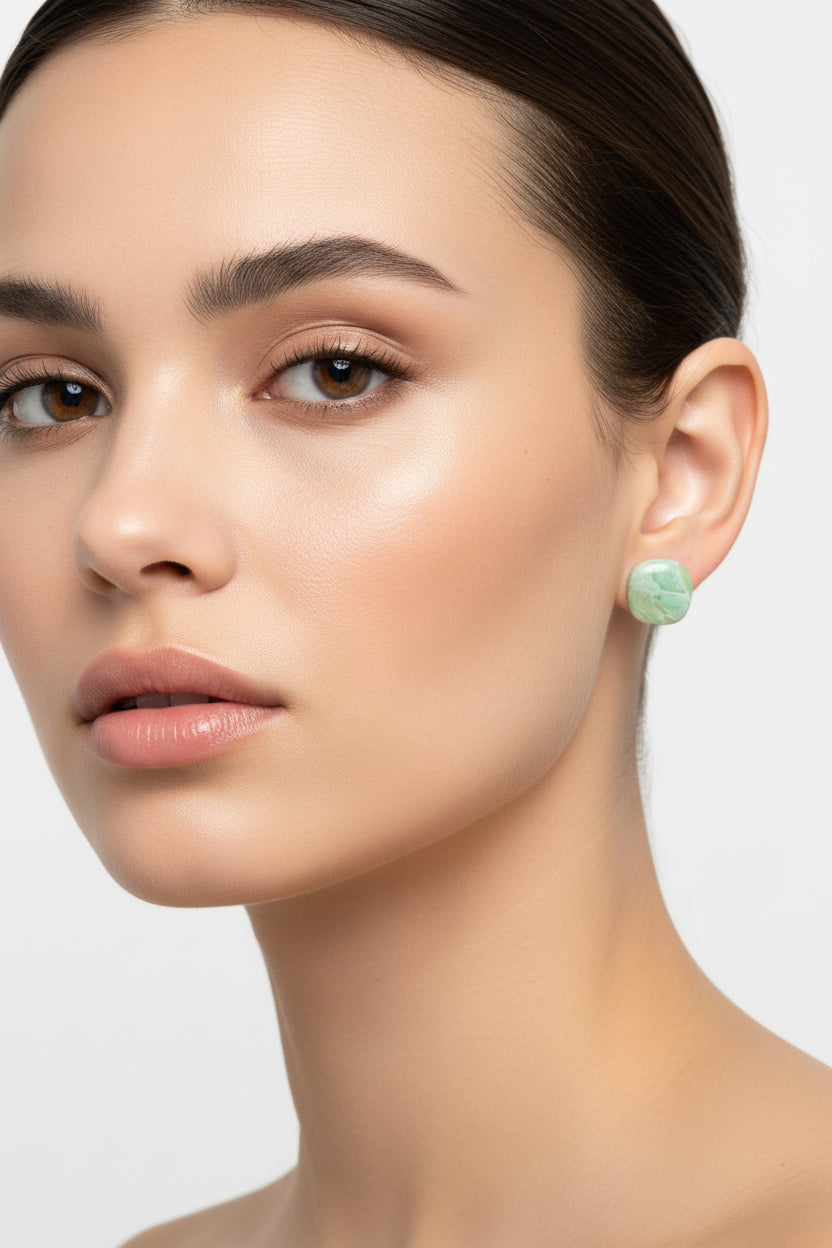 Green Pastel Faux Stone Square Studs
