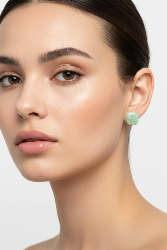 Green Pastel Faux Stone Square Studs