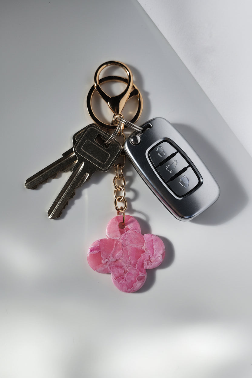 Clover Rose Quartz Key/Bag Chain