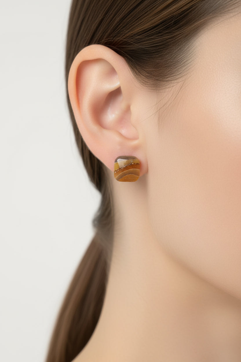 Earthy Mustard Faux Stone Square Studs