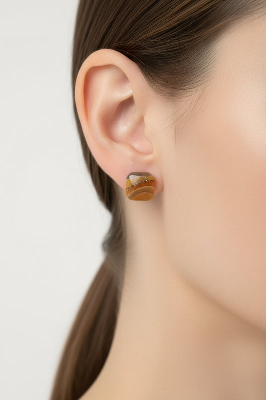Earthy Mustard Faux Stone Square Studs