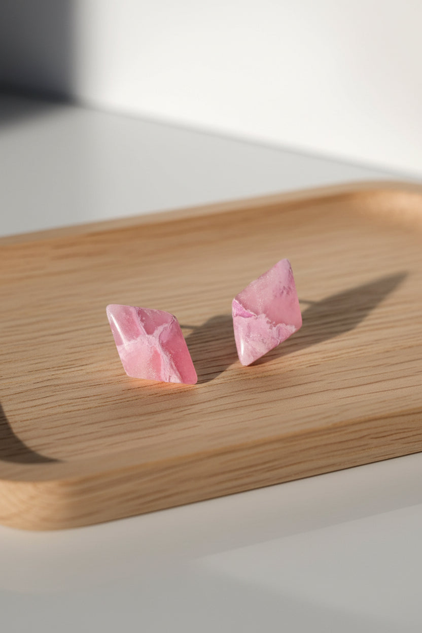 Rose Quartz Faux Stone Diamond Studs