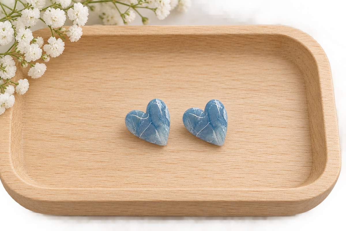 Ocean Blue Faux Stone Heart Studs