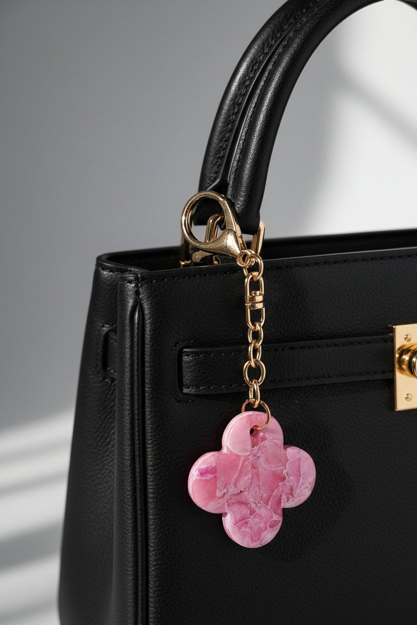 Clover Rose Quartz Key/Bag Chain