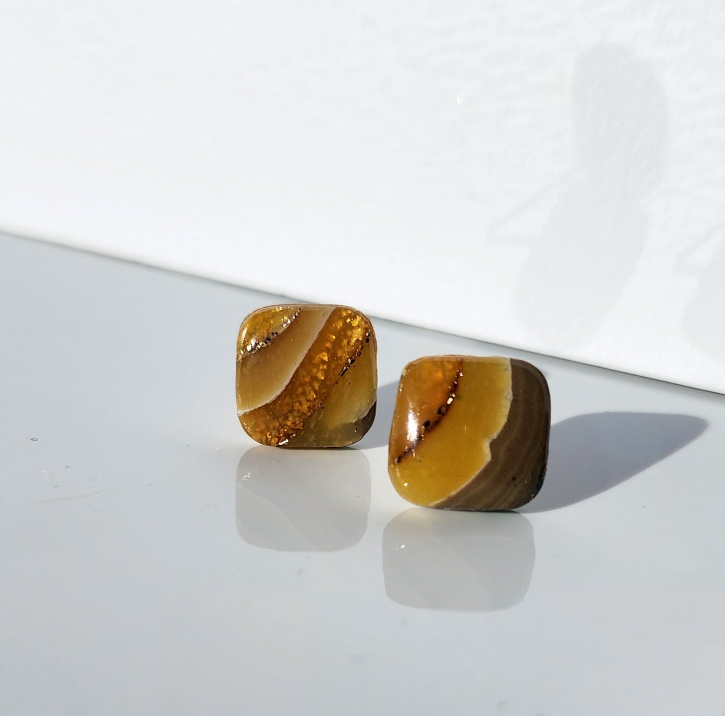Earthy Mustard Faux Stone Square Studs