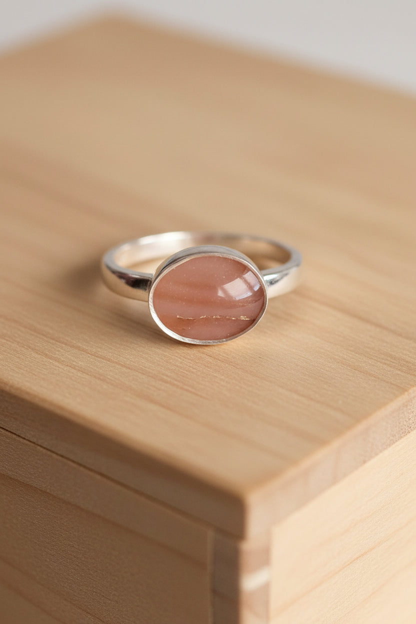 Sterling Silver Burnt Orange Oval Ring