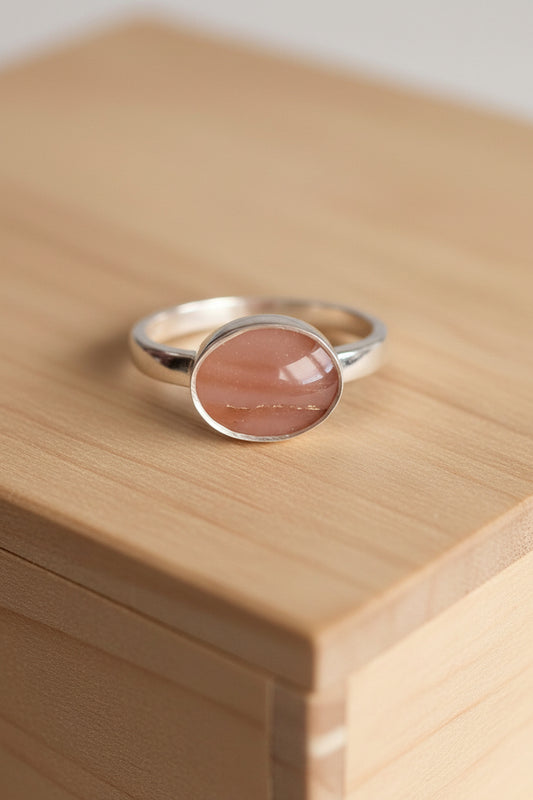 Sterling Silver Burnt Orange Oval Ring