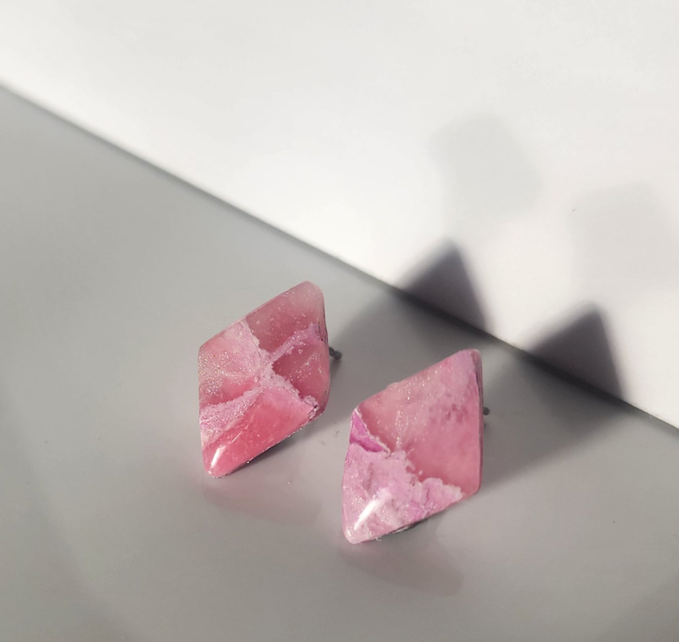 Rose Quartz Faux Stone Diamond Studs