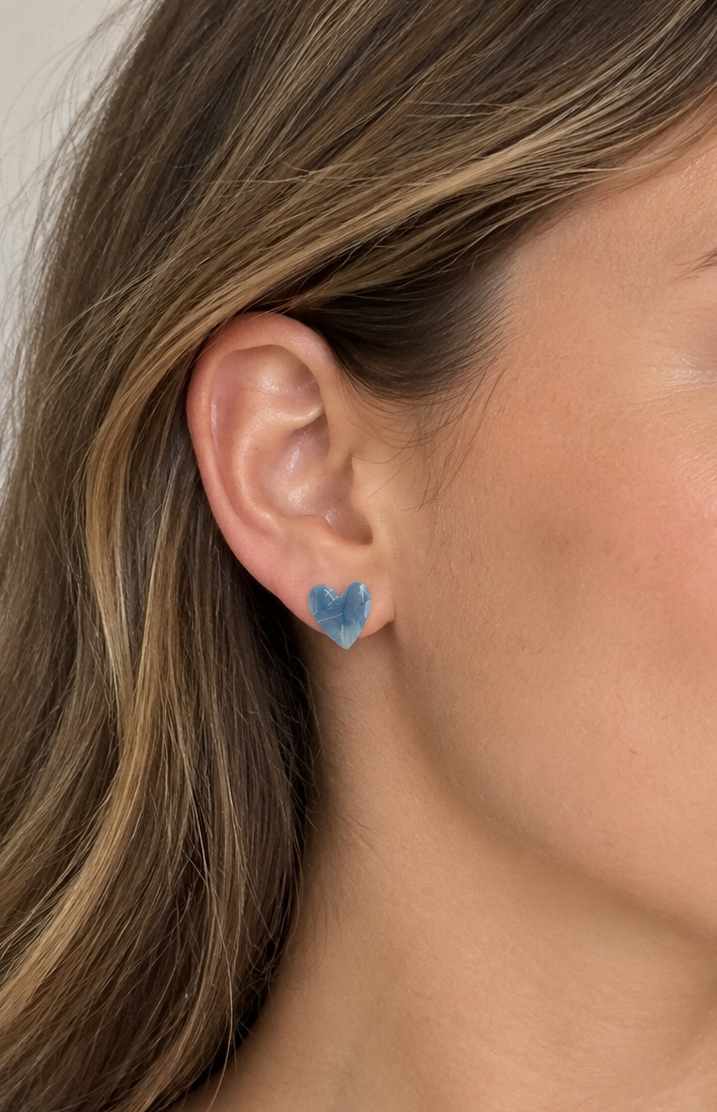 Ocean Blue Faux Stone Heart Studs