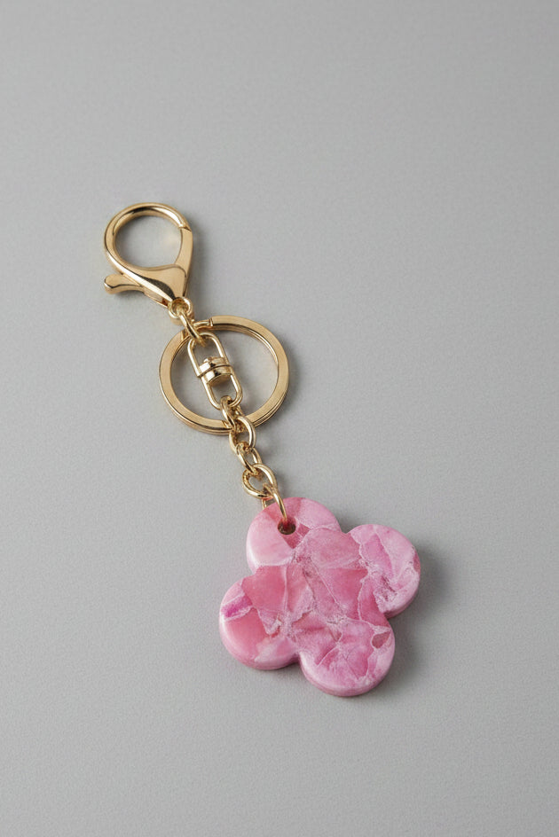 Clover Rose Quartz Key/Bag Chain