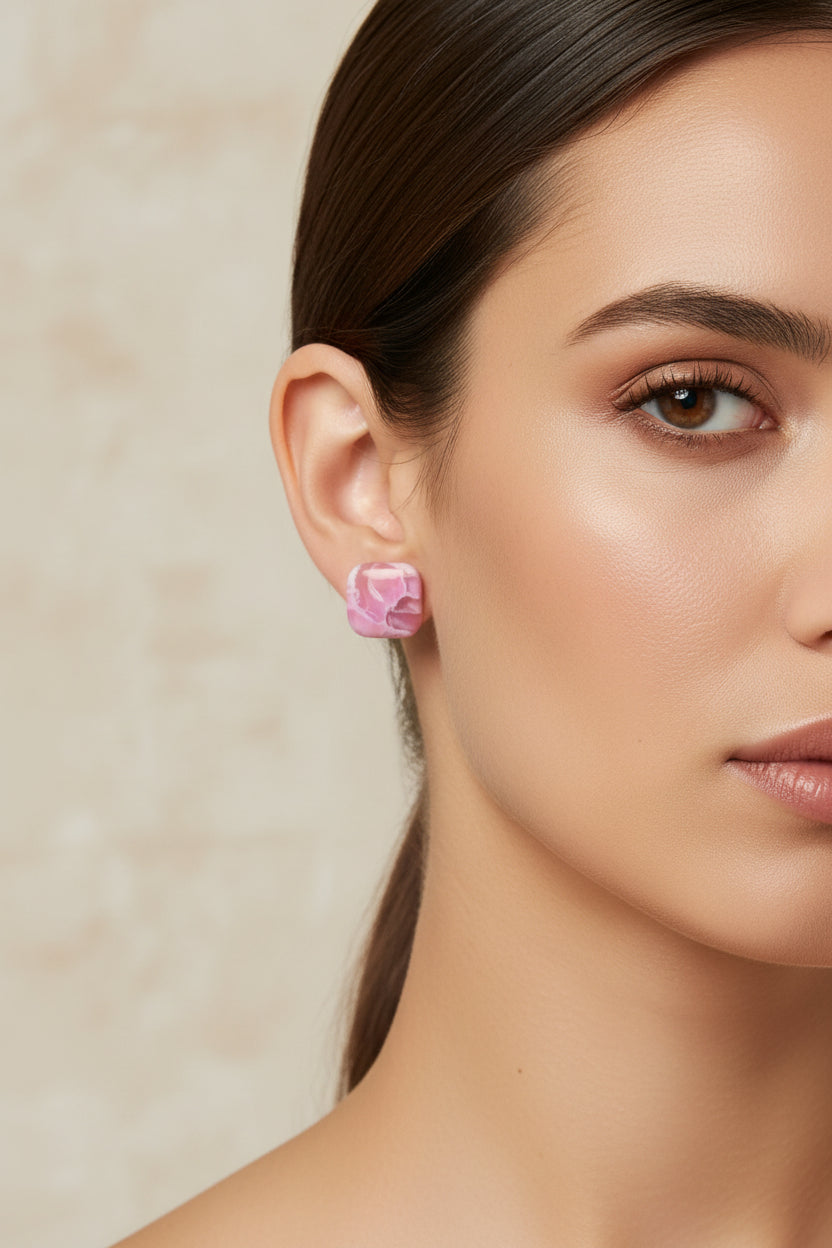 Rose Quartz Faux Stone Square Studs