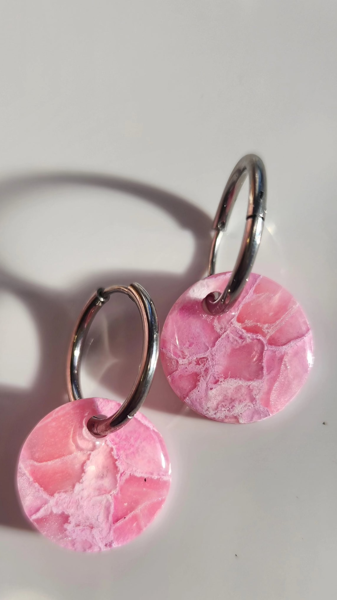 Rose Quartz Discs on Round Silver Huggies