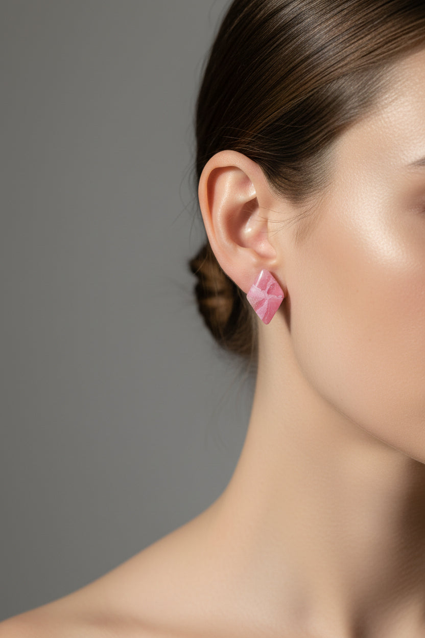Rose Quartz Faux Stone Diamond Studs